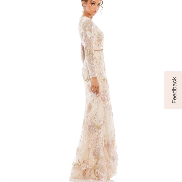 SOLD. Mac Duggal Floral Embroidered Lace Trumpet Gown - Picture 3 of 6